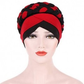Skullies & Beanies Chemo Cancer Turbans Hat Cap Twisted Braid Hair Cover Wrap Turban Headwear for Women - Black Red - CI18X99...