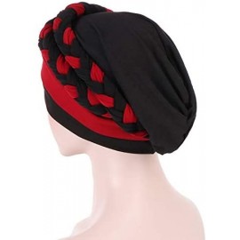 Skullies & Beanies Chemo Cancer Turbans Hat Cap Twisted Braid Hair Cover Wrap Turban Headwear for Women - Black Red - CI18X99...