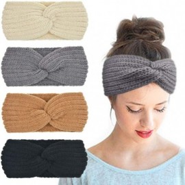 Cold Weather Headbands Crochet Turban Headband for Women Warm Bulky Crocheted Headwrap - 4 Pack Cross B - Beige- Gray- Khaki-...
