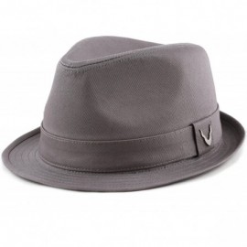 Fedoras Black Horn Unisex Cotton Wool Blend Herringbone Trilby Fedora Hats - Cotton- Charcoal - CL187LASXCH $30.25