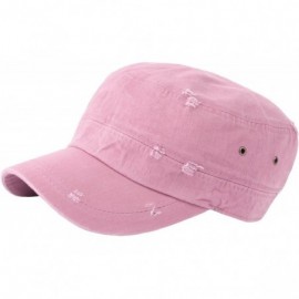 Baseball Caps A172 Unisex Pre-Curved Distressed Vintage Basic Club Army Cap Cadet Military Hat - Pink - CD183NDXTUK $18.83