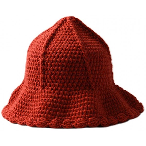 Bucket Hats Christmas Hats for Women- Women Handmade Chunky Crochet Bucket Cap Braided Wavy Brim Knitted Fisherman Hat - Red ...