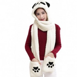 Skullies & Beanies Womens Girls Winter Warm Cartoon Plush Hat with Scarf Pocket Gloves Hoodie Cap - Black-eyed Panda - CK18I3...
