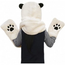 Skullies & Beanies Womens Girls Winter Warm Cartoon Plush Hat with Scarf Pocket Gloves Hoodie Cap - Black-eyed Panda - CK18I3...