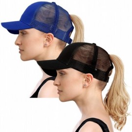 Baseball Caps Women Ponytail Baseball Hats Messy High Bun Hat Ponycaps Adjustable Cotton Trucker Dad Cap - Z-mesh Black&blue ...