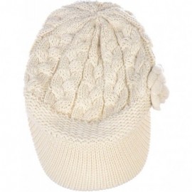 Skullies & Beanies Women's Winter Fleece Lined Elegant Flower Cable Knit Newsboy Cabbie Hat - Ivory Cable Flower - C018IIIRGC...