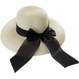 Sun Hats Womens Floppy Straw Hat Wide Brim Summer Beach Cap Bowknot Sun Hat - Beige - C118SOA5C8U $8.16