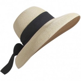 Sun Hats Womens Floppy Straw Hat Wide Brim Summer Beach Cap Bowknot Sun Hat - Beige - C118SOA5C8U $8.16