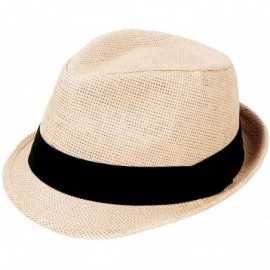 Fedoras Women Men Summer Double Colors Straw Fedora Hat w/Rasta Band-Natural LXL - CQ11UJ135BX $14.48