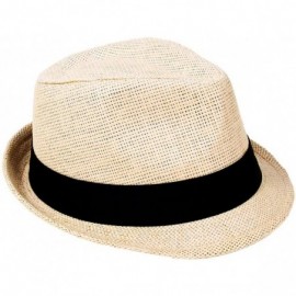 Fedoras Women Men Summer Double Colors Straw Fedora Hat w/Rasta Band-Natural LXL - CQ11UJ135BX $14.48