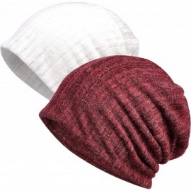 Skullies & Beanies Women's Chemo Hat Beanie Scarf Liner for Turban Hat Headwear for Cancer - 2 Pack Wine Red & White - C318OS...