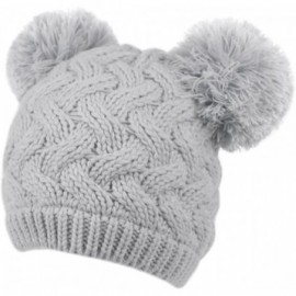 Skullies & Beanies Women's Knit Beanie with Double Pom Pom and Sherpa Fleece Lining - Gray - CW187II80Z0 $16.33