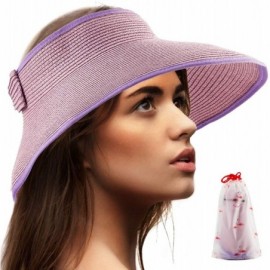 Sun Hats Foldable Sun Visors for Women - Beach Hat Wide Brim Sun Hat Roll-Up Straw Hat - CS18WQEETO6 $27.52