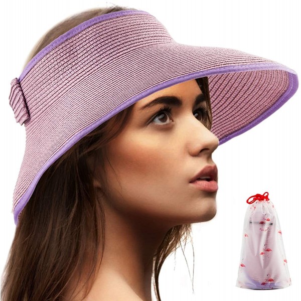 Sun Hats Foldable Sun Visors for Women - Beach Hat Wide Brim Sun Hat Roll-Up Straw Hat - CS18WQEETO6 $15.68