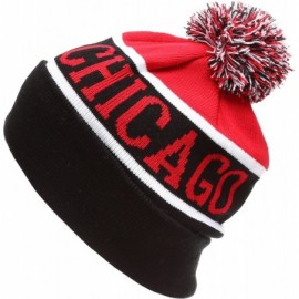 Skullies & Beanies USA Favorite City Cuff Winter Knitted Pom Pom Beanie Hat. - Chicago-blackred - C3186Z0WOIZ $8.78