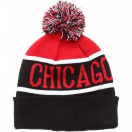 Skullies & Beanies USA Favorite City Cuff Winter Knitted Pom Pom Beanie Hat. - Chicago-blackred - C3186Z0WOIZ $8.78