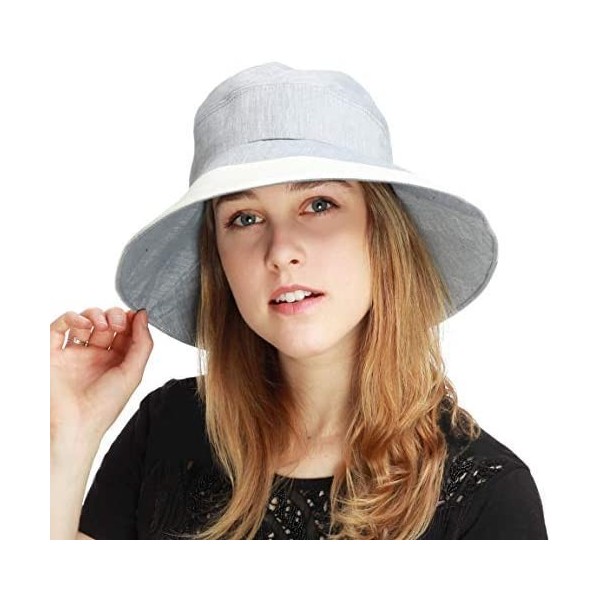 Bucket Hats Light Weight Packable Women's Wide Brim Sun Bucket Hat - Viviane-sea Blue - CM18GQOLSHY $18.19