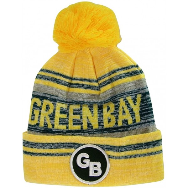 Skullies & Beanies Green Bay GB Patch Fade Out Cuffed Knit Winter Pom Beanie Hat - Gold/Green - C5187NIEI40 $12.67