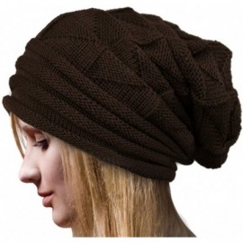 Skullies & Beanies Men's Women's Knit Crochet Snowboard Knit Beanie Caps Autumn Winter Long Beanie Hats - Brown - CU1282QGB5D...