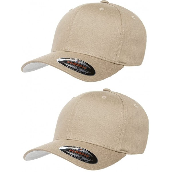 Baseball Caps 2-Pack Premium Original Cotton Twill Fitted Hat w/THP No Sweat Headliner Bundle Pack - Khaki - CC185G5RXTG $24.98