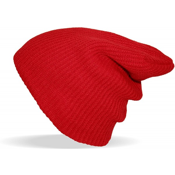Skullies & Beanies Slouchy Solid Color Beanie - Red - CL11Q3AU0CZ $13.80