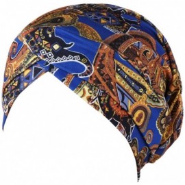 Balaclavas Head Scarf for Women Turban Knotted Vintage Flower Print Full Cover Fit-Head Wraps 2019 Winter New Cap - Blue - CR...