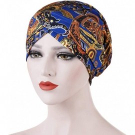 Balaclavas Head Scarf for Women Turban Knotted Vintage Flower Print Full Cover Fit-Head Wraps 2019 Winter New Cap - Blue - CR...