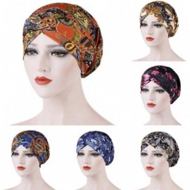 Balaclavas Head Scarf for Women Turban Knotted Vintage Flower Print Full Cover Fit-Head Wraps 2019 Winter New Cap - Blue - CR...