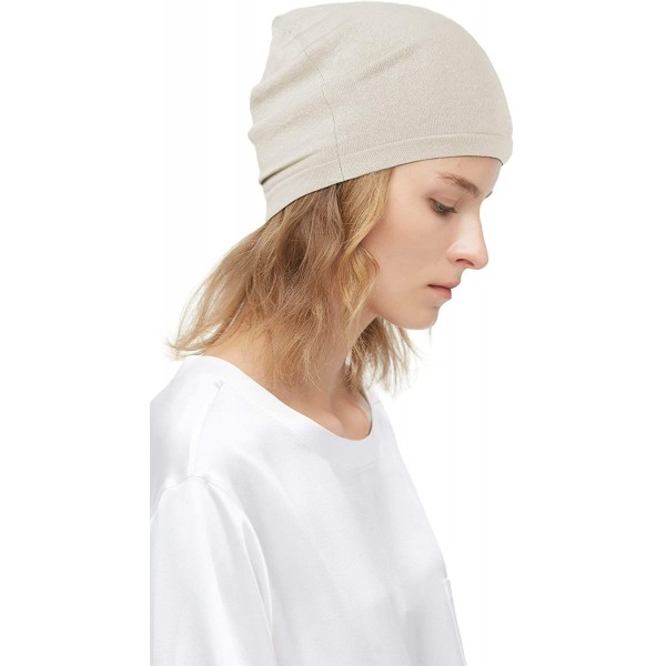 Skullies & Beanies 100% Silk Knitted Slouchy Beanie Breathable Thin Women Men Stretch Skull Cap Soft Comfortable - Cream - CN...