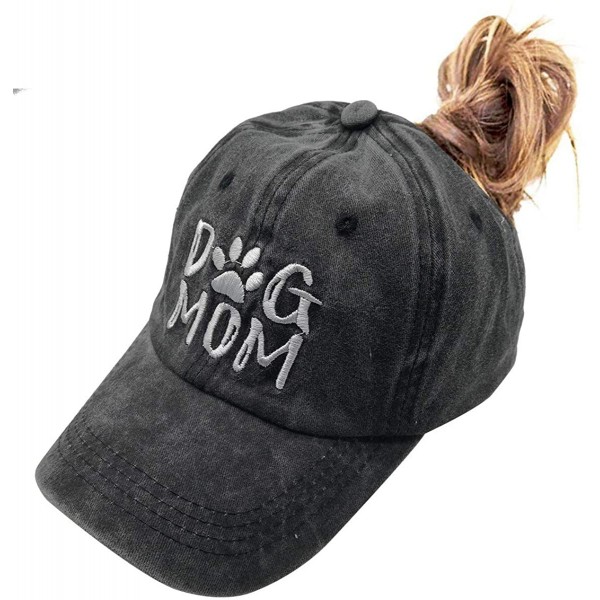 Baseball Caps Denim Fabric Adjustable Dog Mom Hat Fashion Distressed Baseball Cap for Women - Embroidered Ponytail Black - CG...