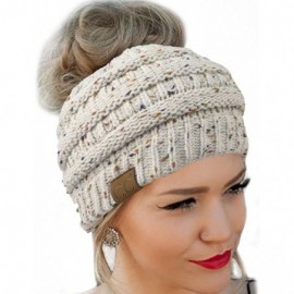 Skullies & Beanies Quality Knit Messy Bun Hat Beanie - Oatmeal Flecked - CM188I6MUIX $16.05