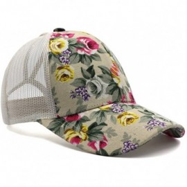 Baseball Caps Ponytail High Buns Ponycaps Baseball Adjustable - Mesh Flower Pattern Beige - C318RGYCKI3 $15.21