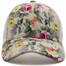 Baseball Caps Ponytail High Buns Ponycaps Baseball Adjustable - Mesh Flower Pattern Beige - C318RGYCKI3 $15.21