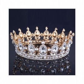 Headbands Elegant Crystal Bridal Princess Crown Classic Gold Queen Tiaras-gold white - gold white - CD18WR8N6RY $34.09