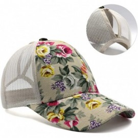 Baseball Caps Ponytail High Buns Ponycaps Baseball Adjustable - Mesh Flower Pattern Beige - C318RGYCKI3 $15.21