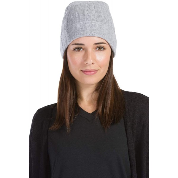 Skullies & Beanies Women's 100% Pure Cashmere Cable Knit Hat Super Soft Cuffed - Gray - C311H5DVSV7 $29.76