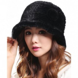 Bucket Hats Womens Winter Hat Knitted Mink Real Fur Hats - Black - CH12O9Y4GJI $52.81