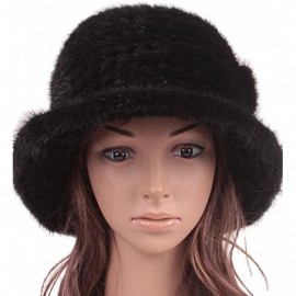 Bucket Hats Womens Winter Hat Knitted Mink Real Fur Hats - Black - CH12O9Y4GJI $52.81