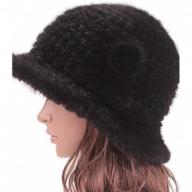 Bucket Hats Womens Winter Hat Knitted Mink Real Fur Hats - Black - CH12O9Y4GJI $52.81