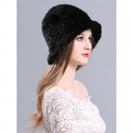 Bucket Hats Womens Winter Hat Knitted Mink Real Fur Hats - Black - CH12O9Y4GJI $52.81