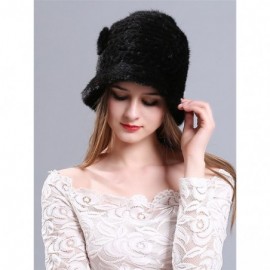 Bucket Hats Womens Winter Hat Knitted Mink Real Fur Hats - Black - CH12O9Y4GJI $52.81