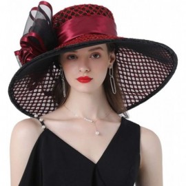 Sun Hats Ladies Hat with Mesh Flowers Wide Brim Occasion Event Kentucky Derby Church Dress Sun Hat - Winered - CV194EH6NCL $2...