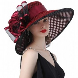 Sun Hats Ladies Hat with Mesh Flowers Wide Brim Occasion Event Kentucky Derby Church Dress Sun Hat - Winered - CV194EH6NCL $2...