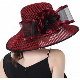Sun Hats Ladies Hat with Mesh Flowers Wide Brim Occasion Event Kentucky Derby Church Dress Sun Hat - Winered - CV194EH6NCL $2...