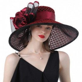 Sun Hats Ladies Hat with Mesh Flowers Wide Brim Occasion Event Kentucky Derby Church Dress Sun Hat - Winered - CV194EH6NCL $2...