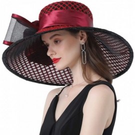 Sun Hats Ladies Hat with Mesh Flowers Wide Brim Occasion Event Kentucky Derby Church Dress Sun Hat - Winered - CV194EH6NCL $2...