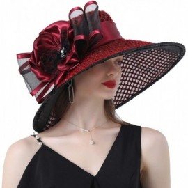 Sun Hats Ladies Hat with Mesh Flowers Wide Brim Occasion Event Kentucky Derby Church Dress Sun Hat - Winered - CV194EH6NCL $2...