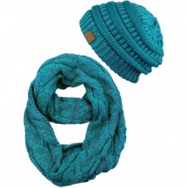 Skullies & Beanies Unisex Soft Stretch Chunky Cable Knit Beanie and Infinity Loop Scarf Set - Teal Metallic - CX18M46Z06I $18.63