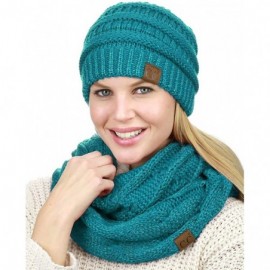 Skullies & Beanies Unisex Soft Stretch Chunky Cable Knit Beanie and Infinity Loop Scarf Set - Teal Metallic - CX18M46Z06I $18.63