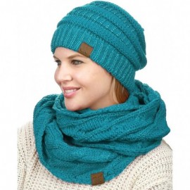 Skullies & Beanies Unisex Soft Stretch Chunky Cable Knit Beanie and Infinity Loop Scarf Set - Teal Metallic - CX18M46Z06I $18.63